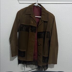 Source Unknown Brown Suede Leather Fringe Jacket Classic Design
